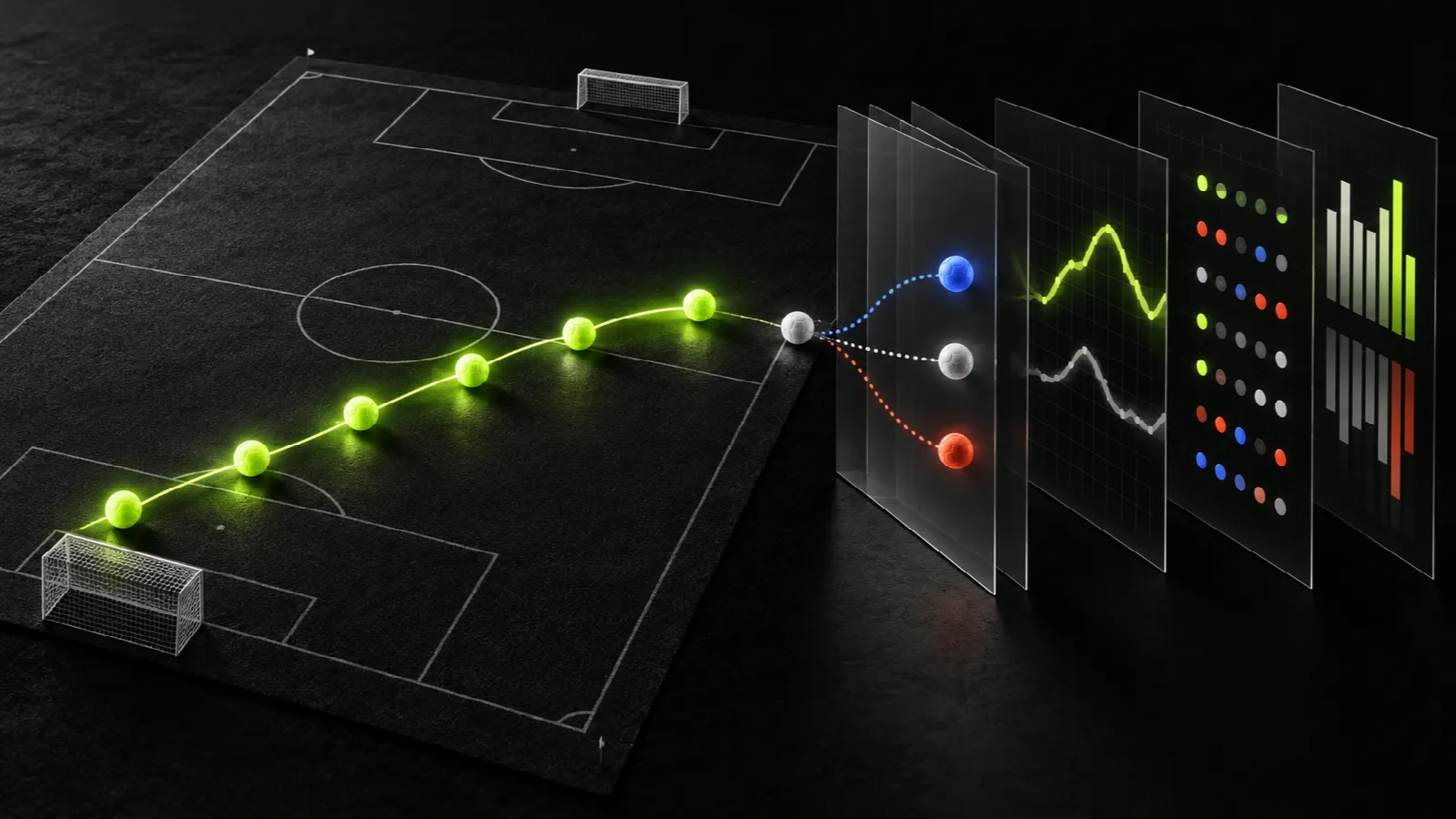 連勝の流れと、その裏にあるデータ分析を表したサッカーピッチ